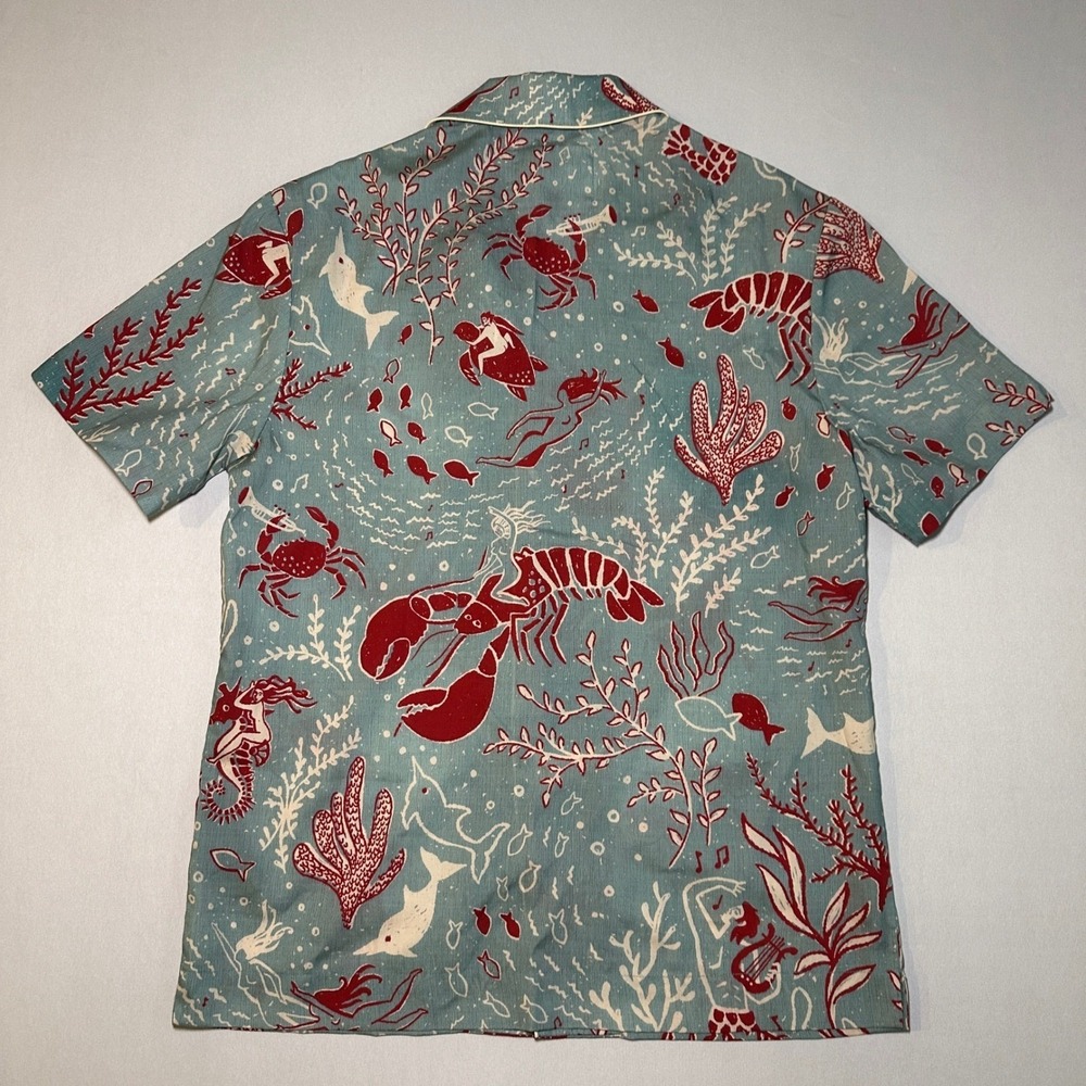 Tombolo Hawaiian Shirt Small French Blue Organic Tencel Mardi Gras Cabana Lounge - Picture 12 of 16